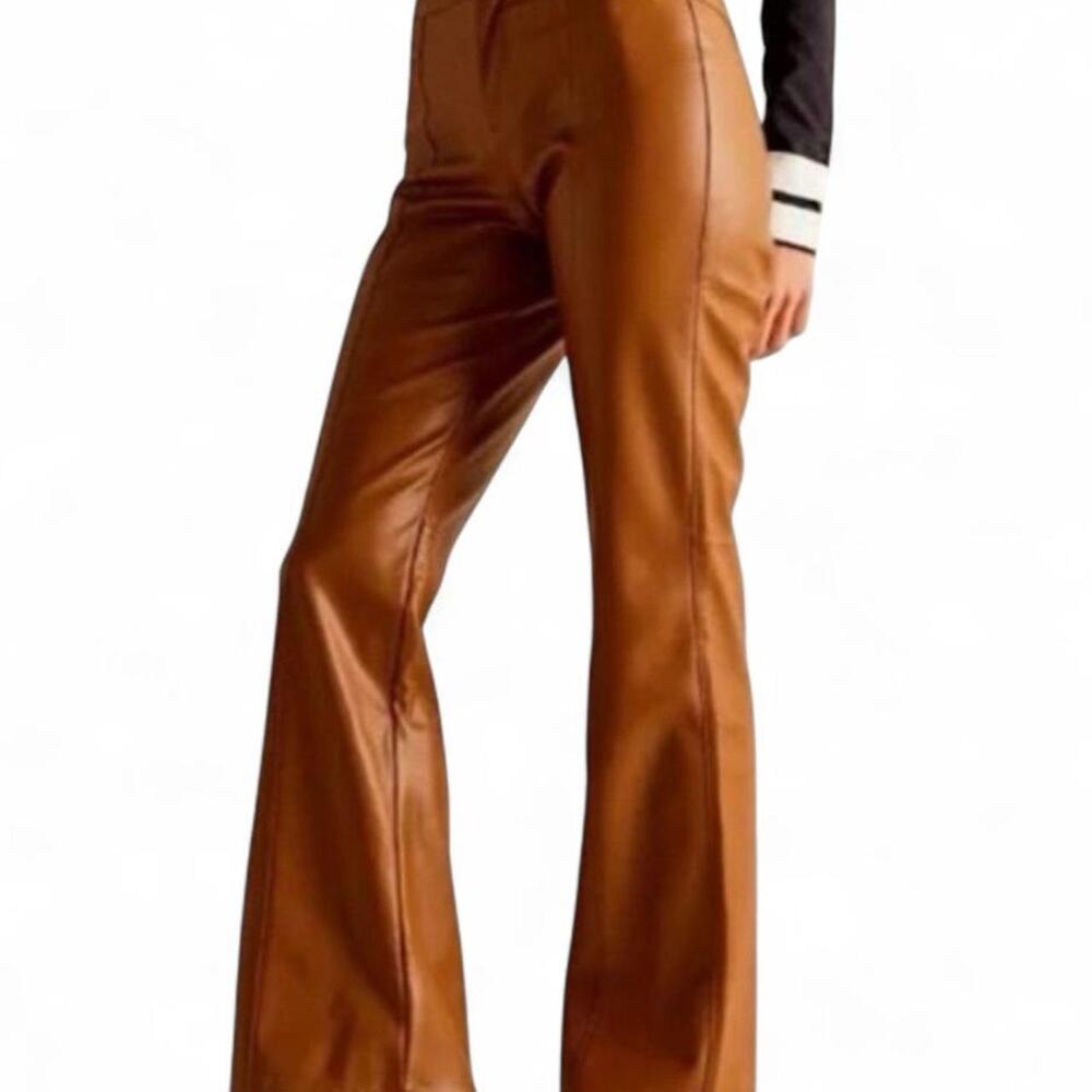 Free People Uptown Caramel Brown Faux Leather Wide Leg Pants Size 4 NWT